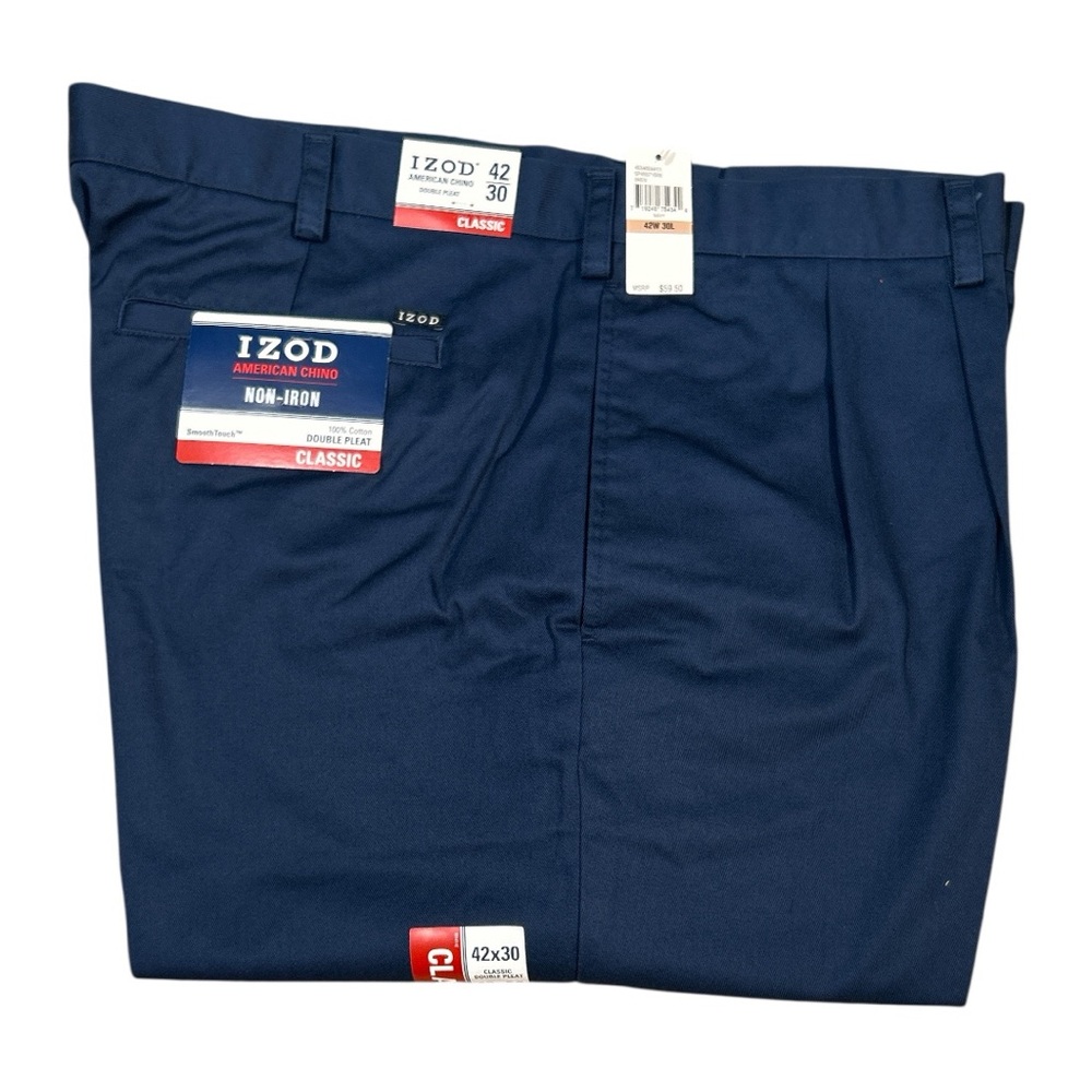 Izod Classic Men Double Pleat Khaki Pants